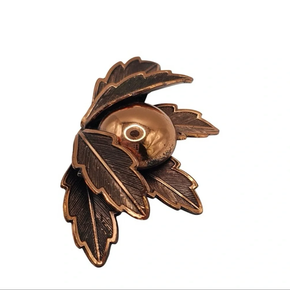 Vintage Copper Bell Brooch Folded Leaf Lilly Pad